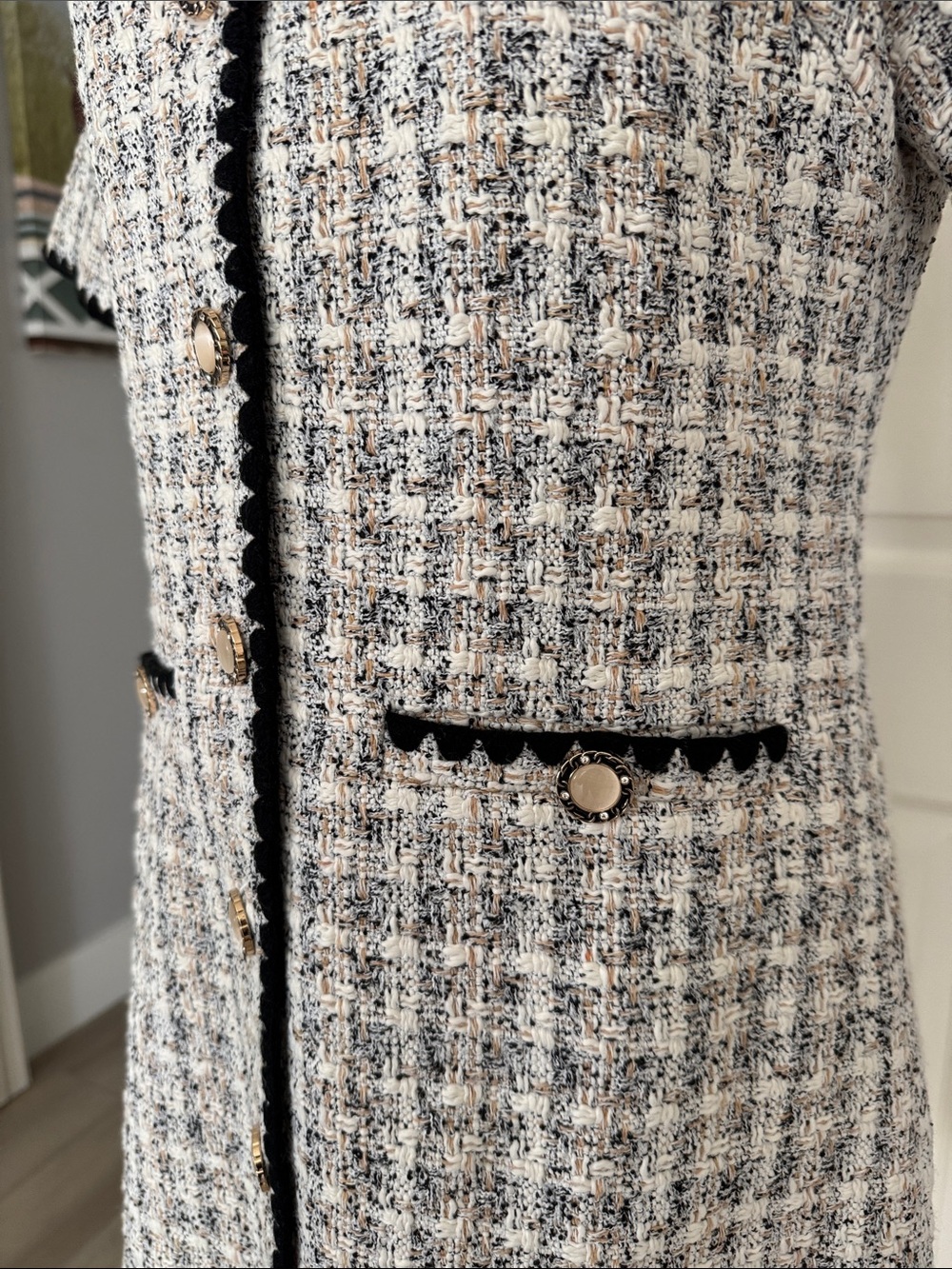 Pomander Place Black & White Tweed Mini Dress - Size Medium - Picture 5 of 10